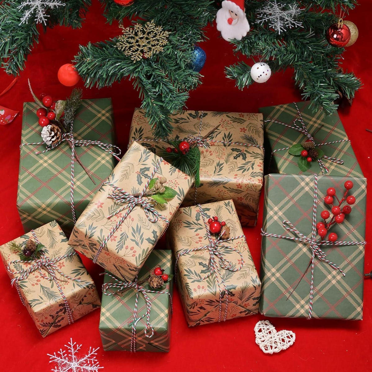 GESCHENKPAPIER 2-teiliges Set 43 cm x 15 m Kraft Vintage Weihnachten - Multicolor, Papier (8/4/43cm)