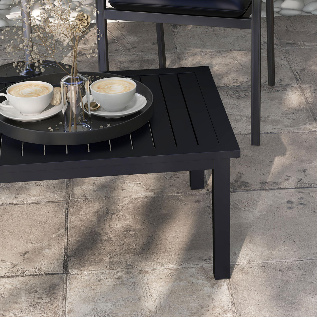GARTENBEISTELLTISCH DE-14092 Aluminium mit Lattenrost 100x60 cm Schwarz - Schwarz, Metall (100/60/37cm) - ComfortXL