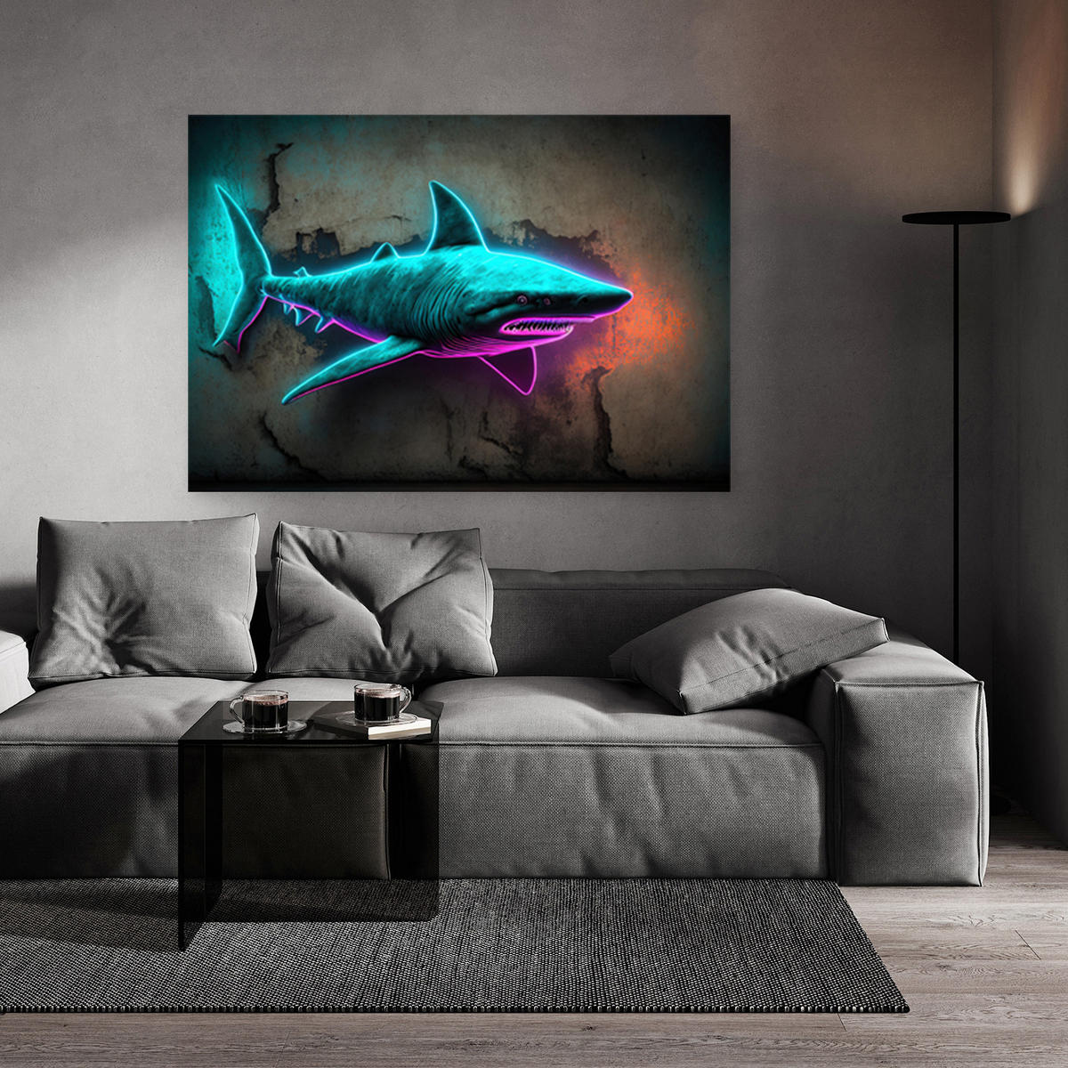 WANDBILD tiere delphin neon - Blau, Textil (60/40cm) - Feeby