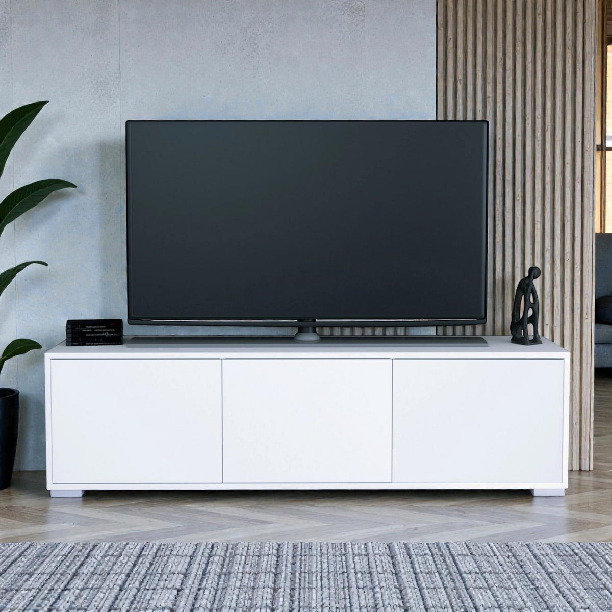 TV-BOARD Elena, Lowboard mit Push-to-Open, Made in Germany, Moderner Fernsehschrank, Weiß matt (152,5 x 43 x 37 cm) - Weiß, Holzwerkstoff (152.5/43/37cm) - InnoFurn