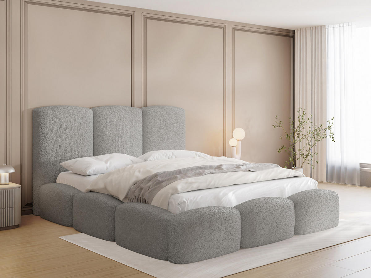 POLSTERBETT Harmony mit Bettkasten, Grau Boucle 180x200 cm - Birkefarben/Schwarz, Holz/Holzwerkstoff (180/200cm) - WFL GROUP