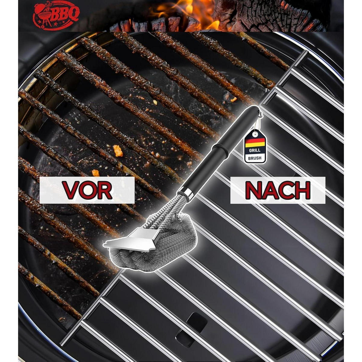 GRILLBÜRSTE mit Schaber Edelstahl und PP Griff - Schwarz, Metall (15/10/35cm)