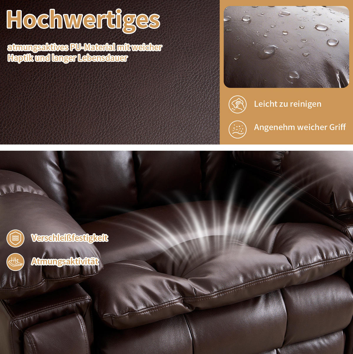 ELEKTRISCHER Fernsehsessel in Braun 107x109x109 cm mit Aufstehhilfe, Massage und Heizung - Braun, Textil (109/109/107cm) - IVMEU