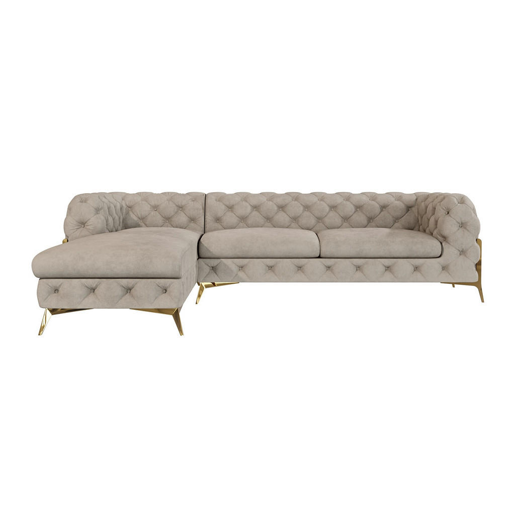 Thumbnail - S-Style Möbel Ecksofa, Creme, Textil, Echtholz,Buche, Birke, 5-Sitzer, Füllung: Polyetherschaumkern, Eckteil, L-Form, Ot...