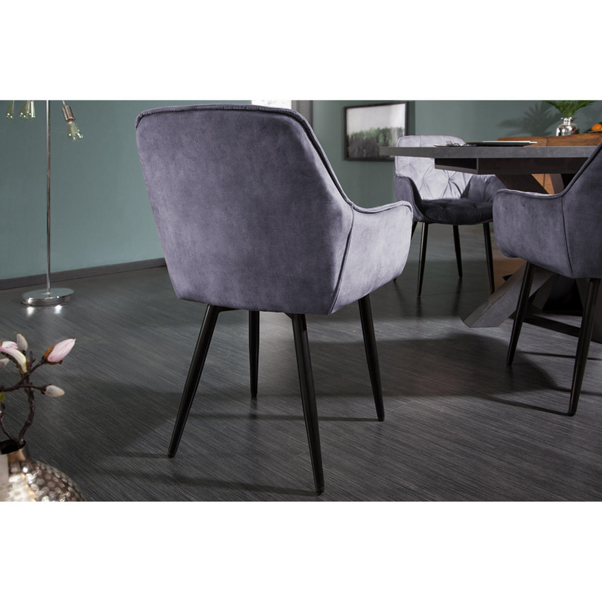 STUHL MILANO Samt Grau, Schwarze - Grau, Textil (59/84/62cm) - riess-ambiente