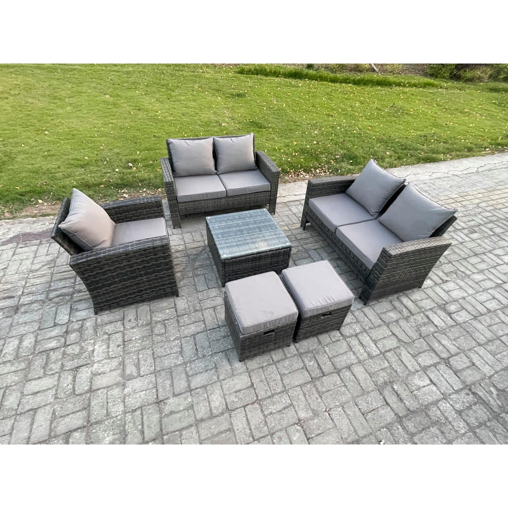 Thumbnail - Fimous Gartengarnitur, Dunkelgrau, Metall, 7-Sitzer, quadratisch, Loungemöbel, Loungemöbel-Sets