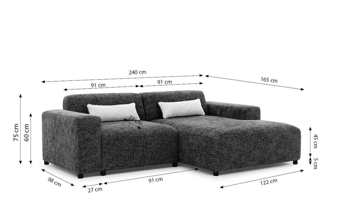 ECKSOFA L Form Jughlio Beige 240/165/75 cm Rechts mit Schlaffunktion - Beige/Schwarz, Kunststoff/Textil (240/165cm) - AX Living