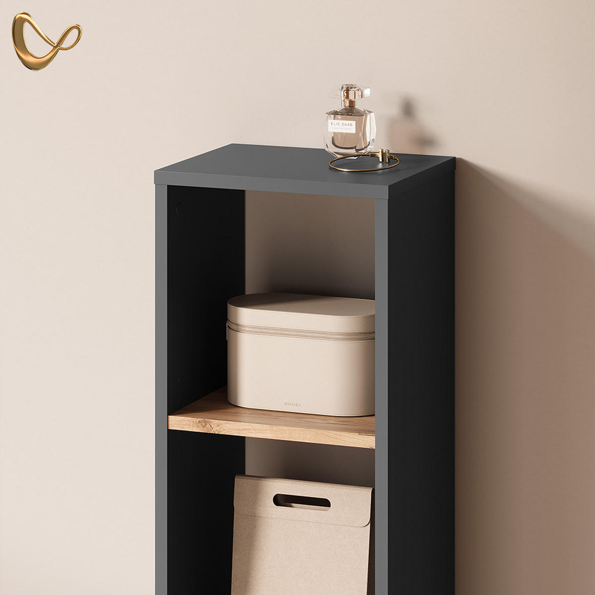 AUFBEWAHRUNGSREGAL Ortello Anthrazit/Goldkraft Eiche 30 x 90.5 cm - Honigeiche/Anthrazit, Holzwerkstoff (30/90.5/24cm) - Livinity®