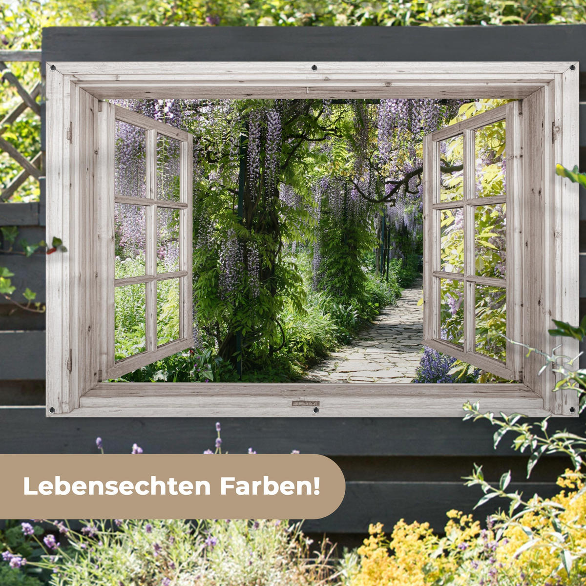 ZAHRADNÍ PLAKÁT Vistárie - Květiny - Pohled - Strom - Jaro 180x120 cm - béžová, plast (180/120/0.2cm) - OnlyWow