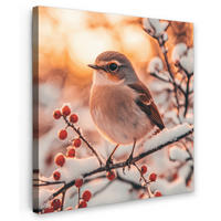 LEINWANDBILD Vogel - Zweig - Winter - Tiere - Schnee 50x50 cm - Bernsteinfarben, Textil (50/50cm) - MuchoWow