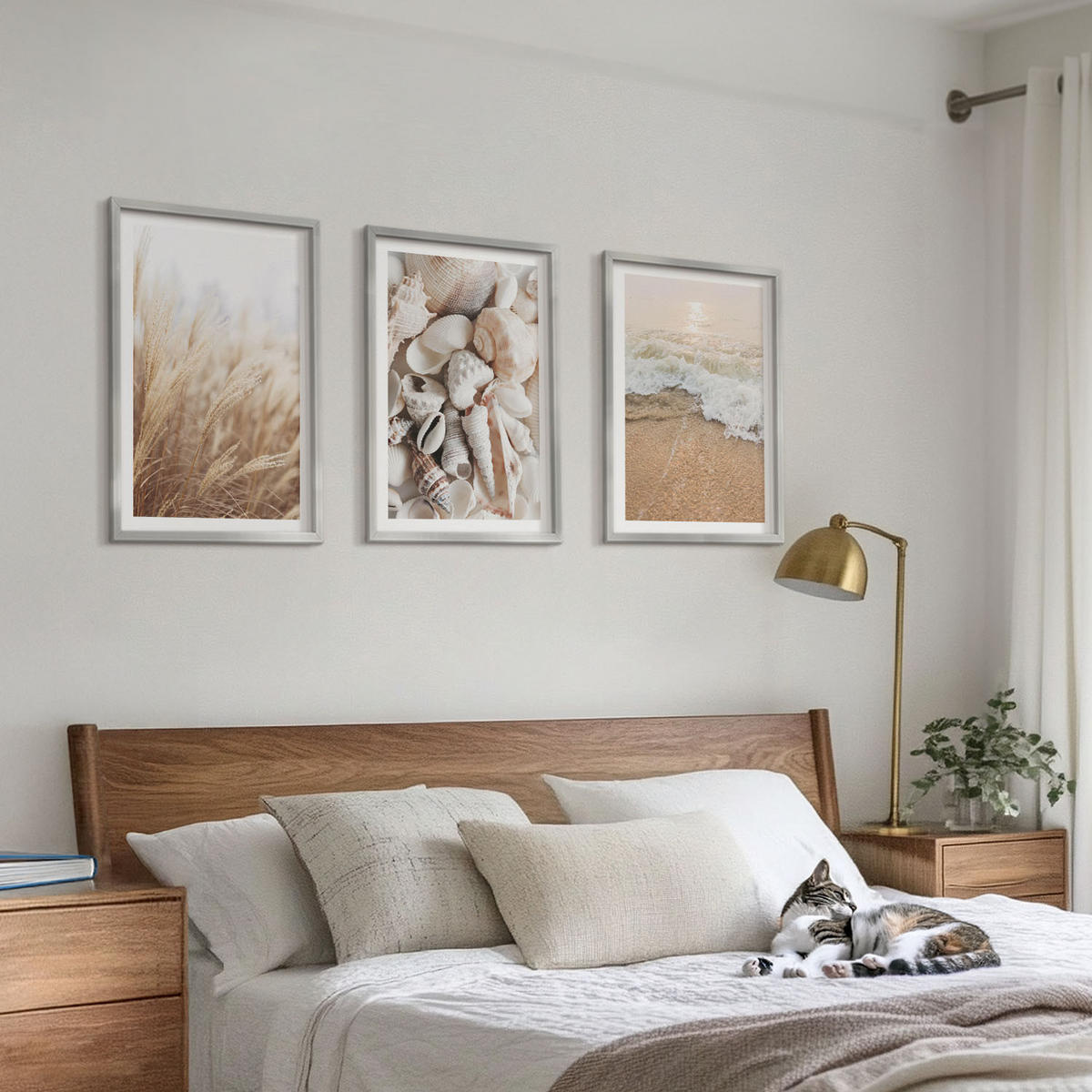 WANDBILDER 3er Set - 40x60 cm Silberner Rahmen - Strandmotive, Muscheln, Wellen - Silberfarben, Kunststoff (40/60cm) - ArtPrintCave