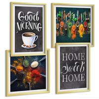 BILDER SET 4er Set - 50x50 cm & 40x60 cm Goldrahmen - Gewürze, Kaffee, Tasse, Kräuter - Goldfarben, Kunststoff (50/50cm) - TULUP