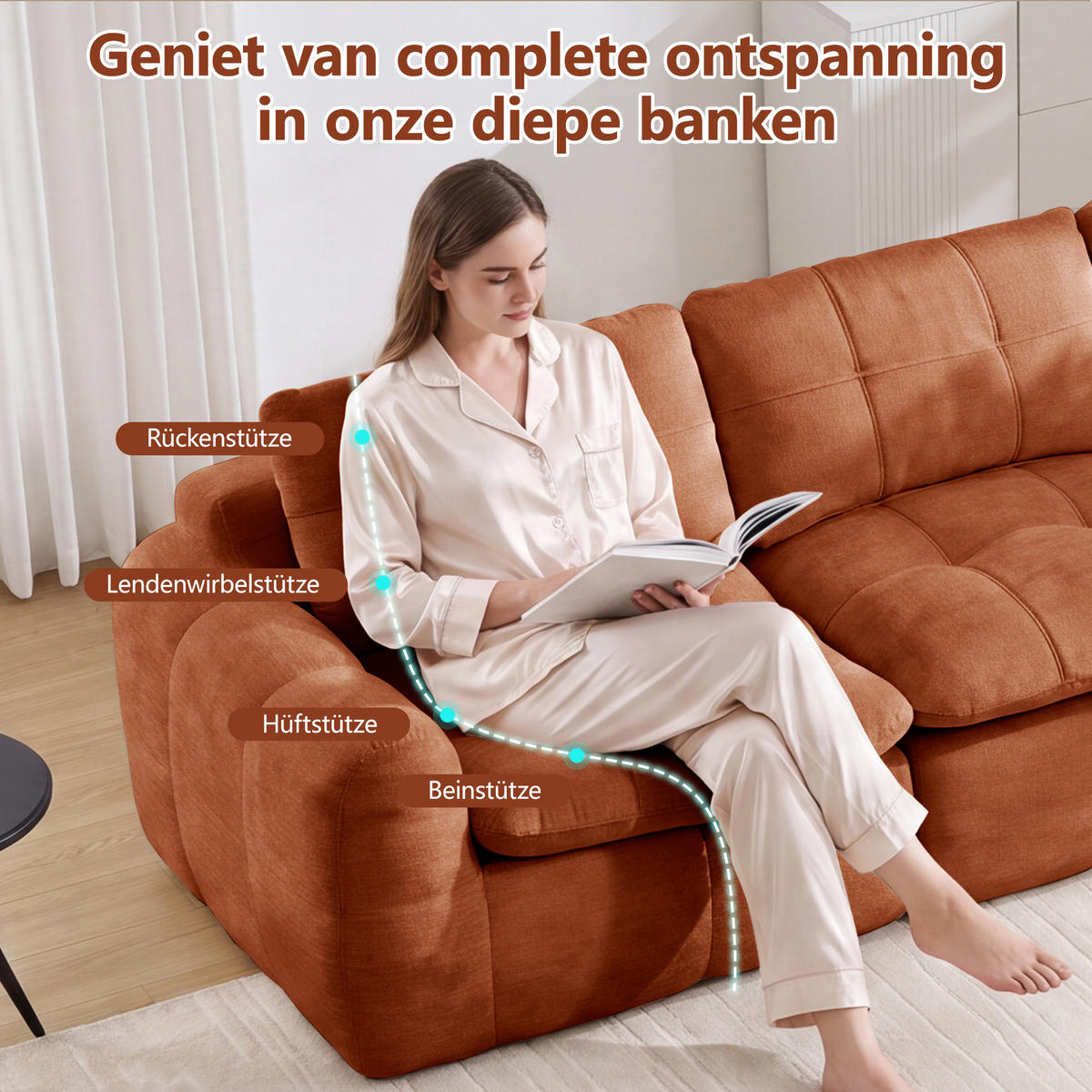 3-SITZER-SOFA, minimalistisch, Chenille-Orange - Orange, Textil (97/68/264cm) - KOMHTOM