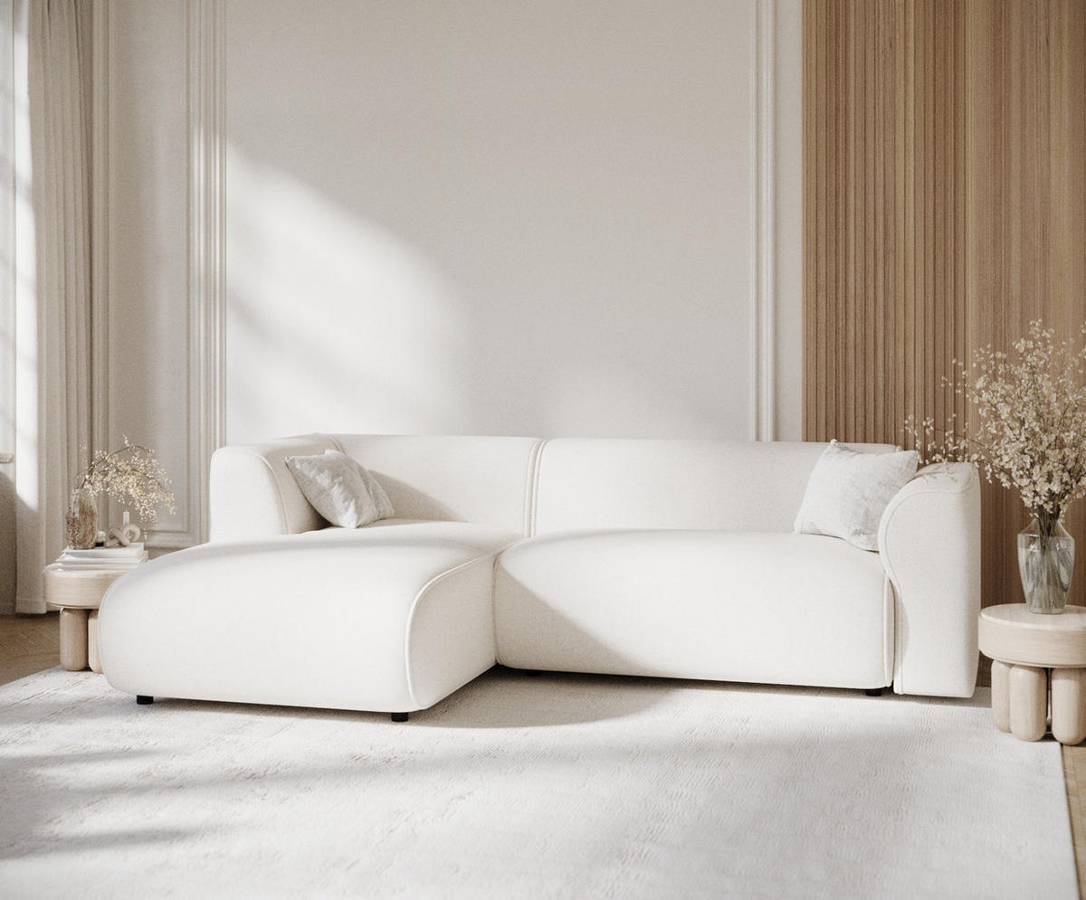 ECKSOFA Melani Creme Webstoff - Creme/Schwarz, Holz/Holzwerkstoff (253/153cm) - Maison de Reve