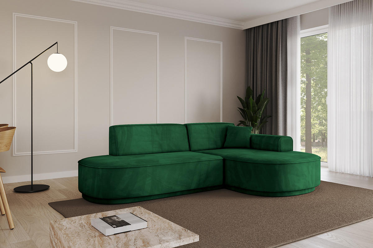 ECKSOFA Ottomane Rechts MARI-L1-v3 - 243x171x83 cm Dunkelgrün Velours - Dunkelgrün/Schwarz, Holzwerkstoff/Kunststoff (171/243cm) - ALTDECOR