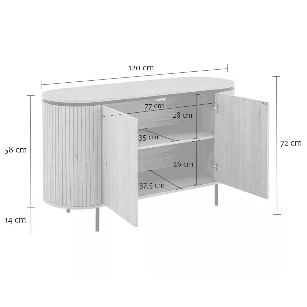 SIDEBOARD mit 2 Türen und seitlichem Rillen-Effekt malaga 120/40/72 cm - Apfelbaumfarben, Holzwerkstoff (40/72/120cm) - Calicosy
