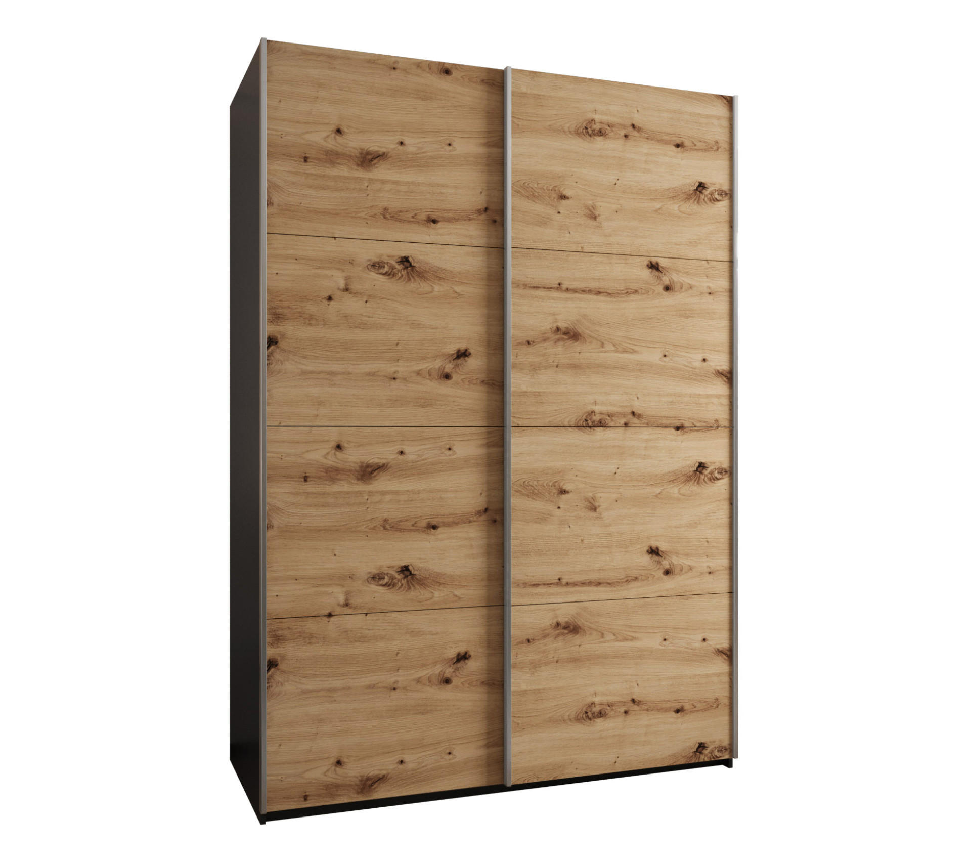 Abiks Möbel Schwebetürenschrank Schwarz, Eiche Artisan, Silber 180x245x64 cm