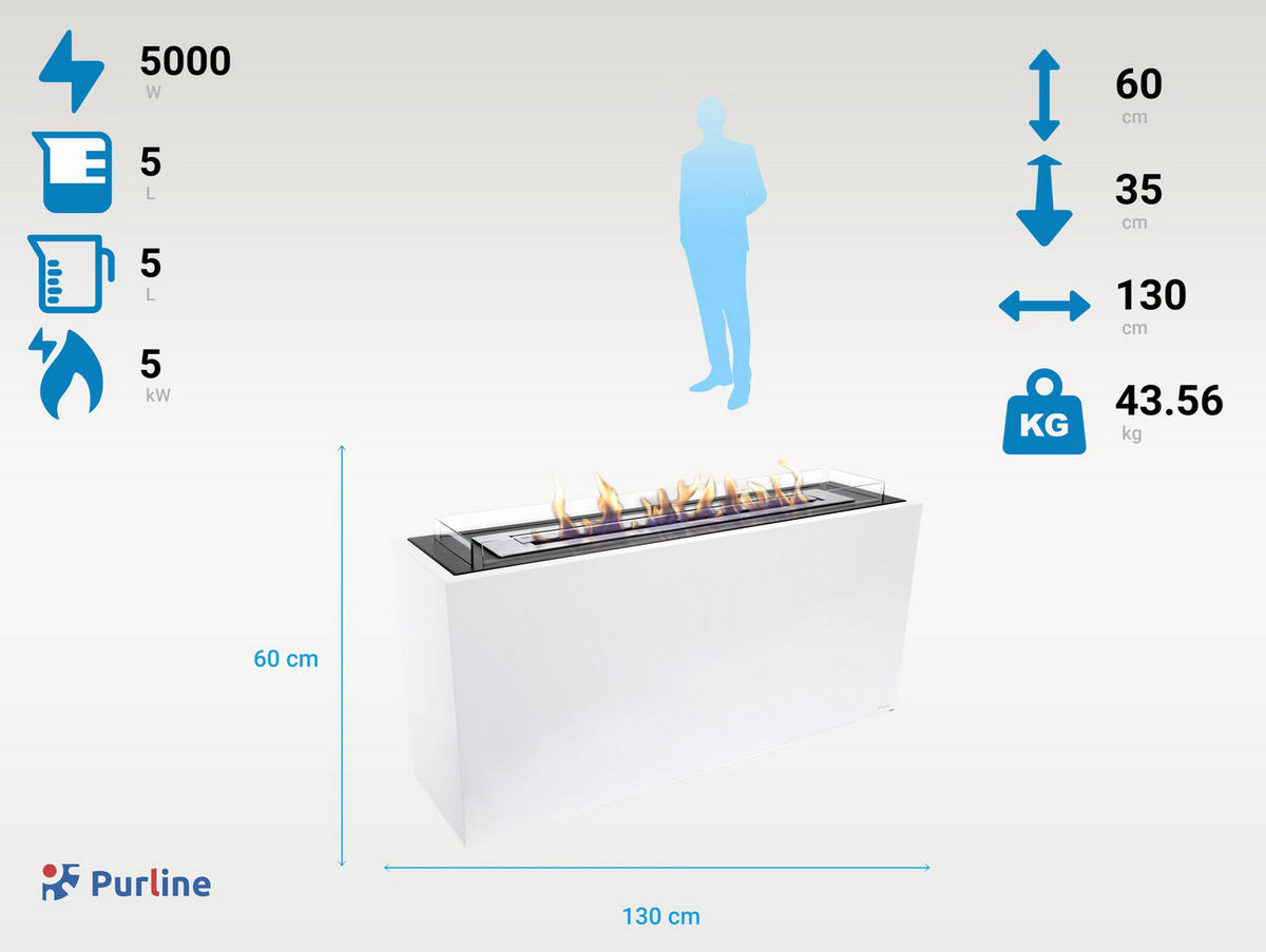 BIOETHANOL-KAMIN Weiß Bodenmodell inklusive 5 L Brennblock - Weiß, Metall (130/60/35cm) - Purline