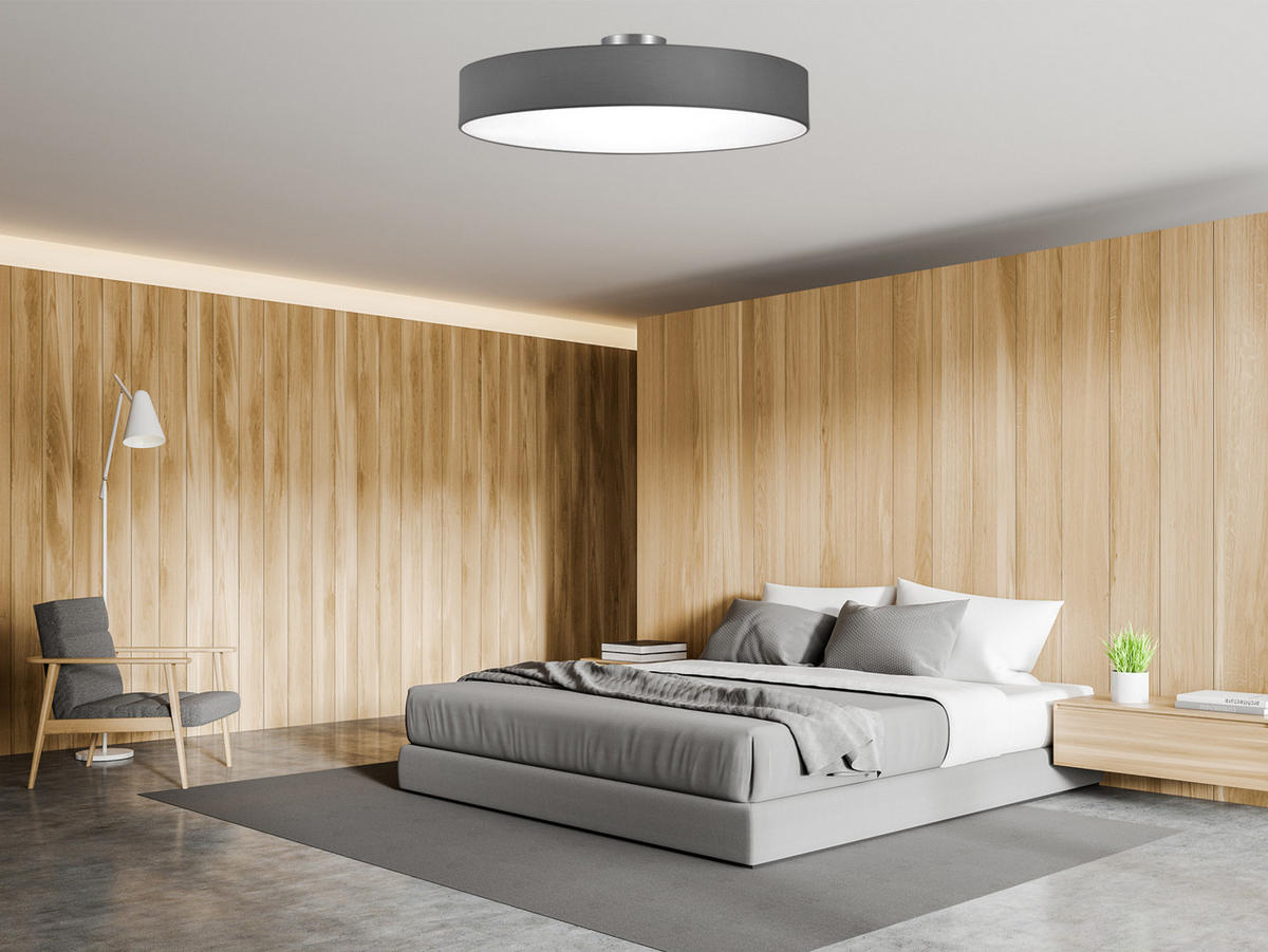 LED-DECKENLAMPE Ø65cm, Lampenschirm Stoff Grau - Grau, Textil (65/65/17cm) - meineWunschleuchte