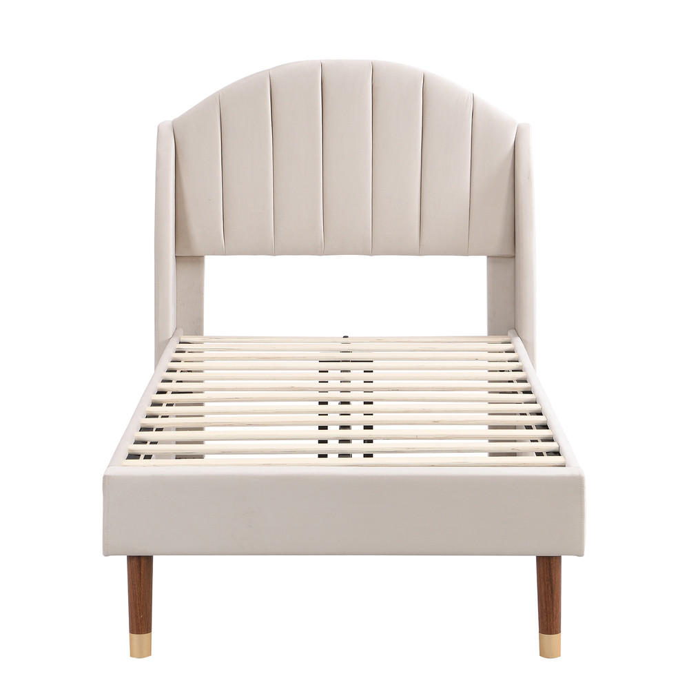 POLSTERBETT 90x200cm Beige Mit Lattenrost und Kopfteil - Beige, Textil - Raelunyi