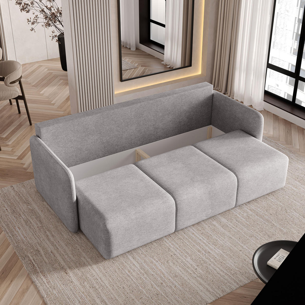 BETTSOFA SUVI III NV Hellgrau Geflochtener Stoff mit Schlaffunktion - Hellgrau, Textil (90/85/220cm) - MASSENO