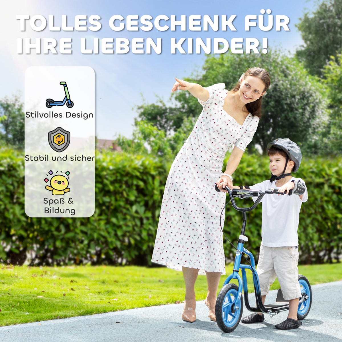 ROLLER Kinder Tretroller Kickscooter mit verstellbarem Lenker 12 Zoll Räder Blau - Blau, Kunststoff (115/50/88cm) - AIYAPLAY