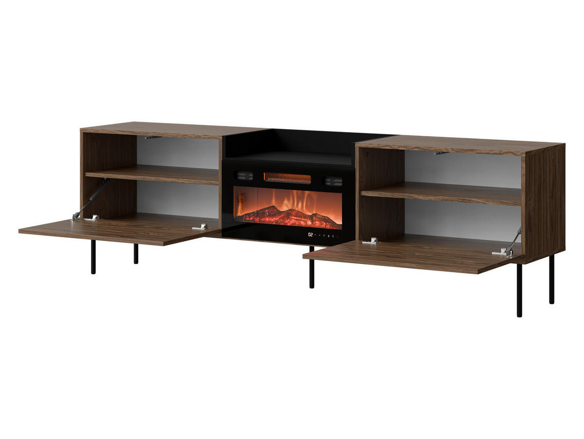 TV-LOWBOARD Kanton mit Kamin - Eiche Wotan/Schwarz, Holzwerkstoff/Metall (200/61/41cm) - MIRJAN24