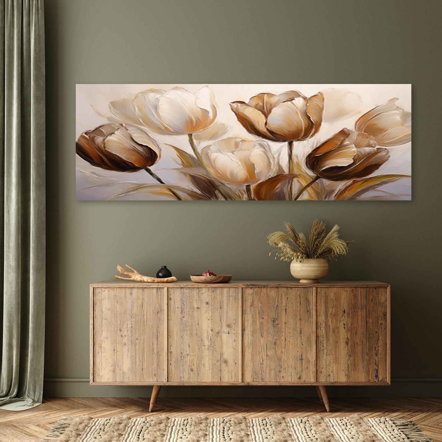 WANDBILD tulpen blumen sepia beige - Beige, Textil (90/30cm) - Feeby