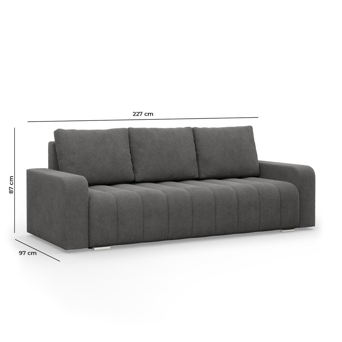SOFA 3-SITZER MIT SCHLAFFUNKTION ABRIELLE Dunkelgrau - Dunkelgrau, Textil (97/87/227cm) - Mebligo