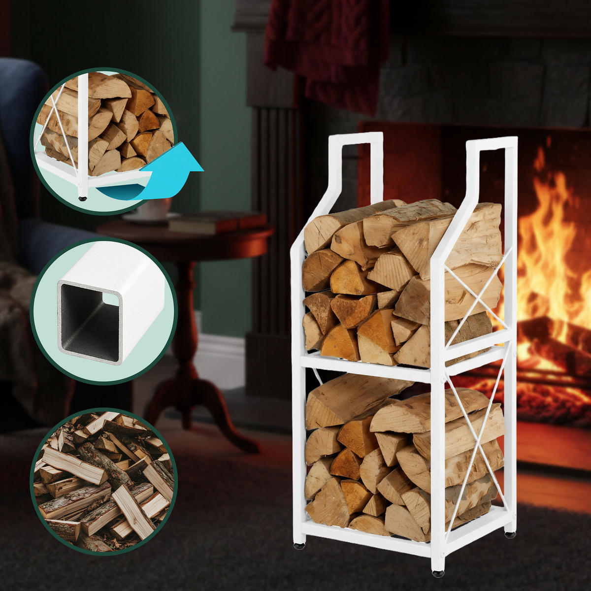 KAMINHOLZREGAL - Weiß, Metall (34.5/81.5/30.5cm) - Relaxdays