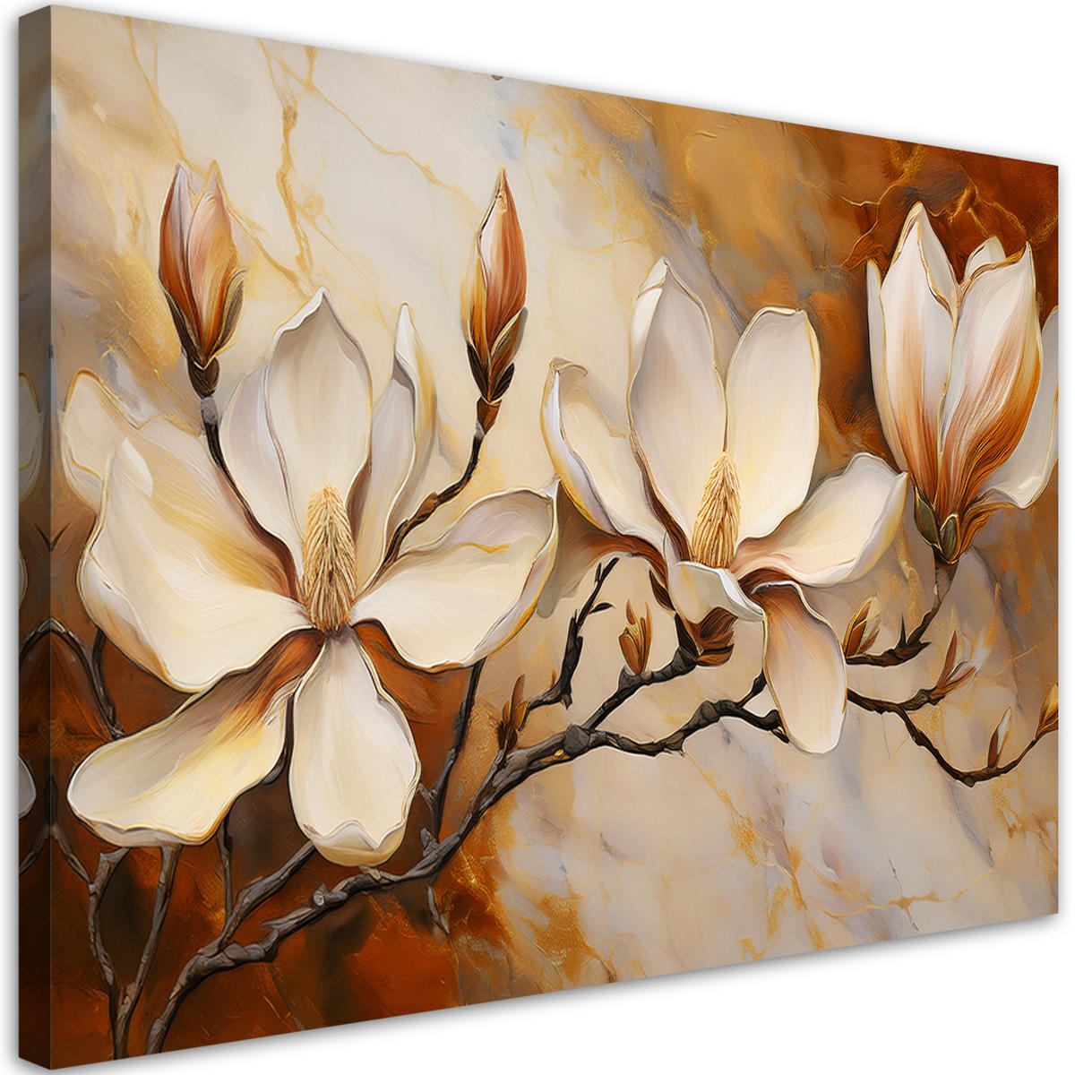 WANDBILD magnolien glamour zweig marmor - Beige, Textil (60/40cm) - Feeby