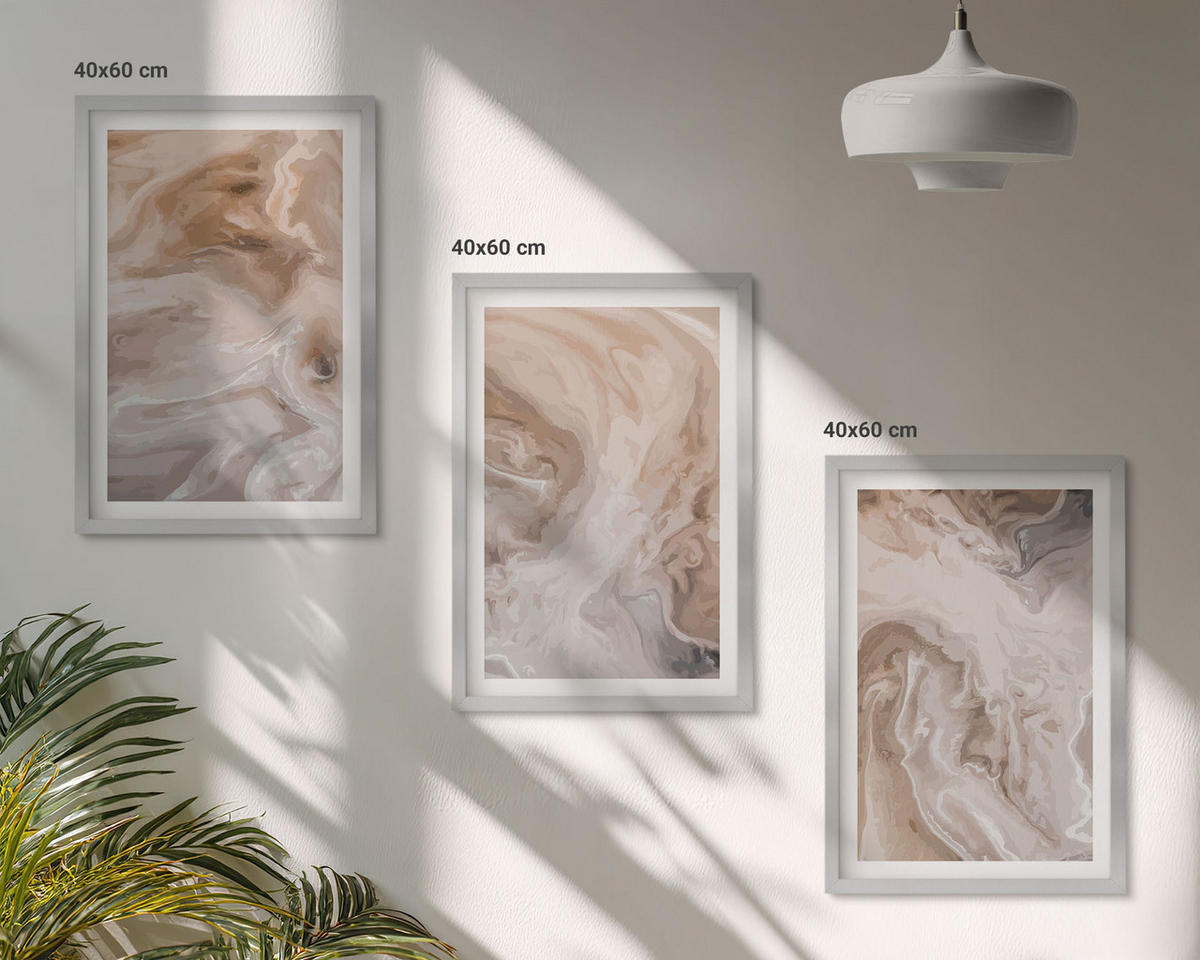 BILDER SET 3er Set - 40x60 cm Silberner Rahmen - abstrakte Marmortexturen - Silberfarben, Kunststoff (40/60cm) - TULUP