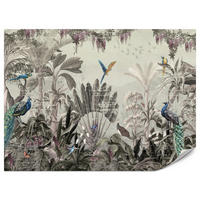FOTOTAPETE für Wohnzimmer Vintage Tropenwald Palmen Papageien 300x210 - Beige/Grün, Papier (300/210cm) - Muralo