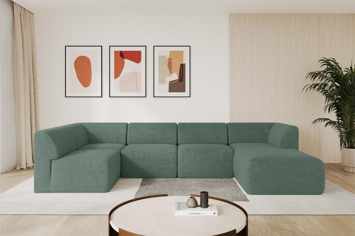 WOHNLANDSCHAFT Ottomane Rechts MOVO-L 345x180x78 cm Grün Tissu - Waldgrün, Holzwerkstoff/Kunststoff (180/78/345cm) - ALTDECOR