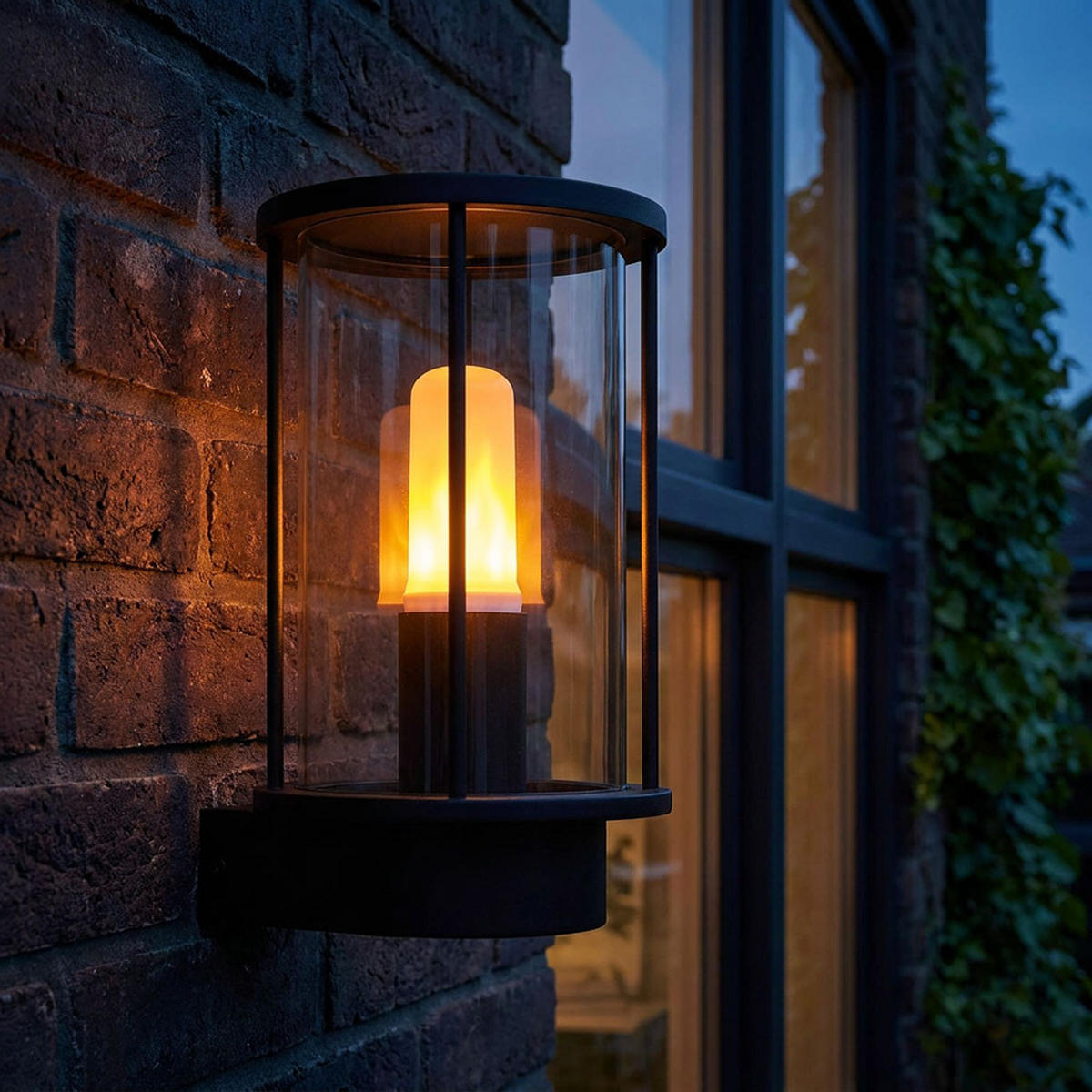 AUSSEN-WANDLEUCHTE GRACEY Edelstahl schwarz, Laterne - Schwarz, Glas (14.3/25.2/15.2cm) - Globo Lighting
