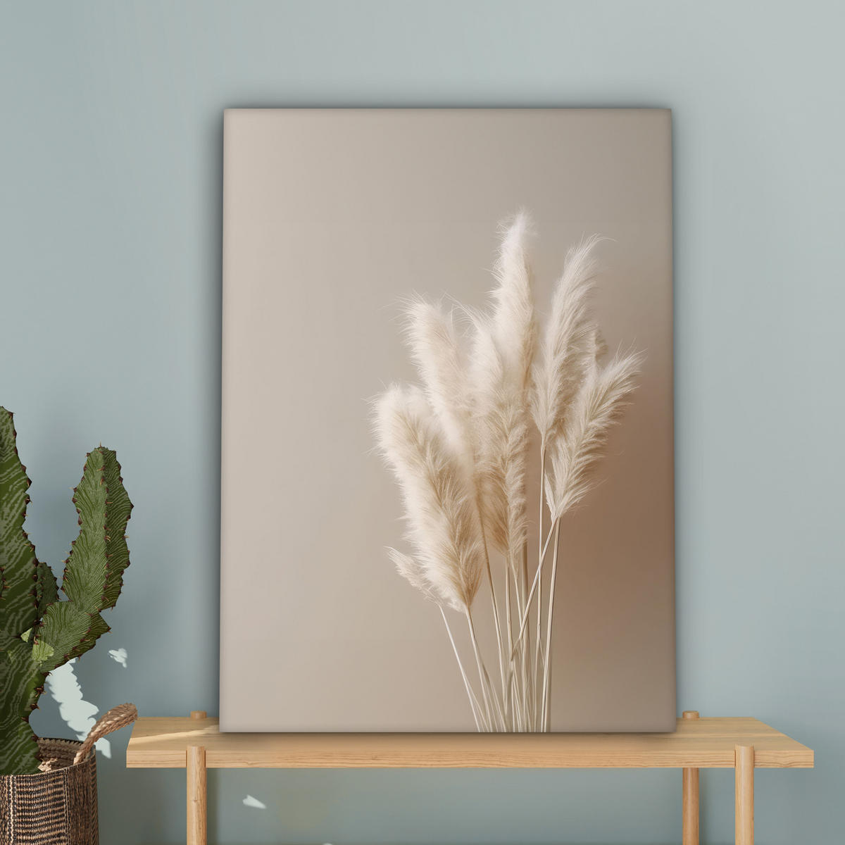 OBRAZ NA PLÁTNĚ Pampová tráva - Plumes - Pastelová - Bílá 60x80 cm - přírodní, textil (60/80cm) - MuchoWow