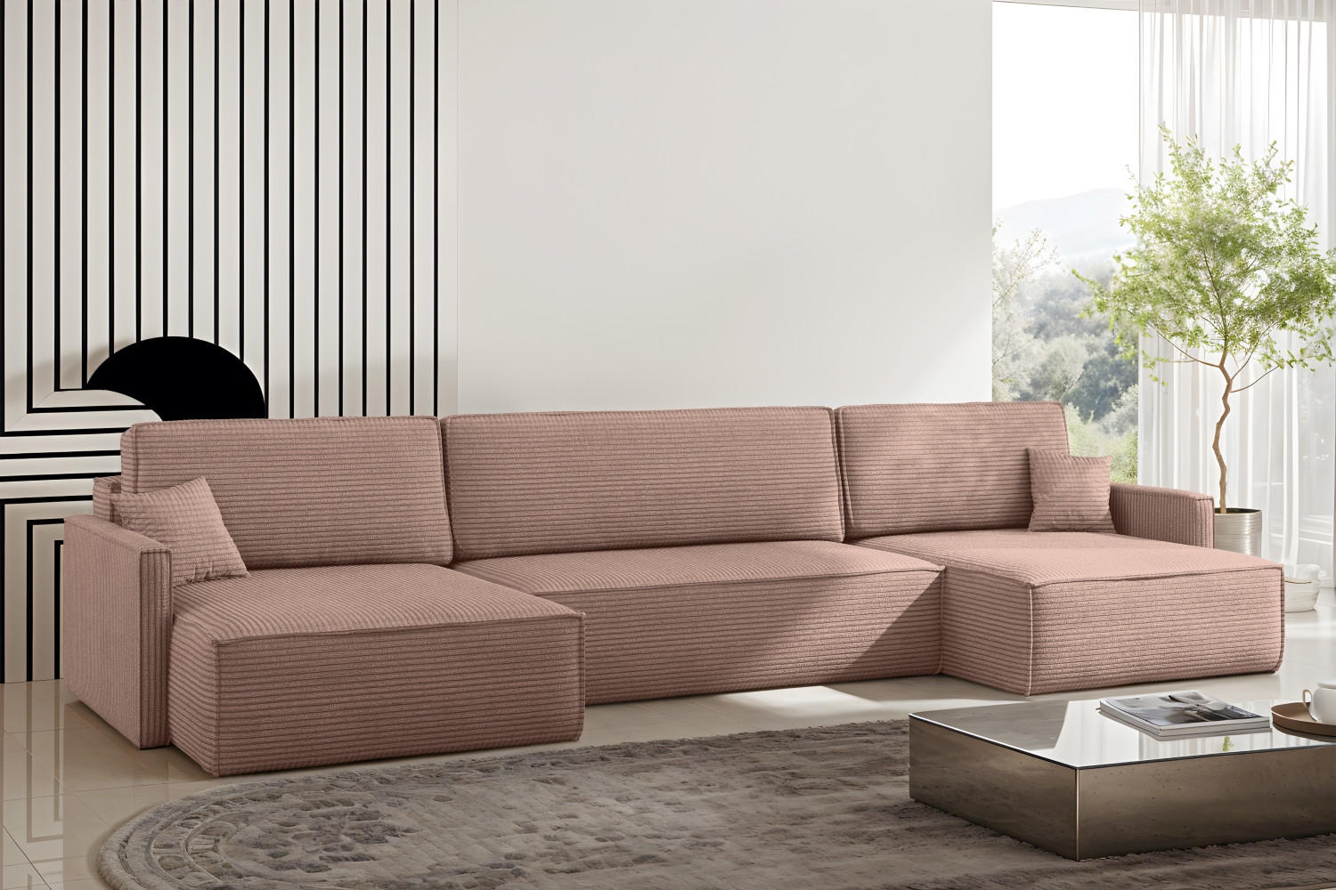 ECKSOFA Carlos Mit Schlaffunktion und Bettkasten Elegante Stoff Poso Rosa - Rosa, Holz/Textil (348/142cm) - Kaiser Möbel