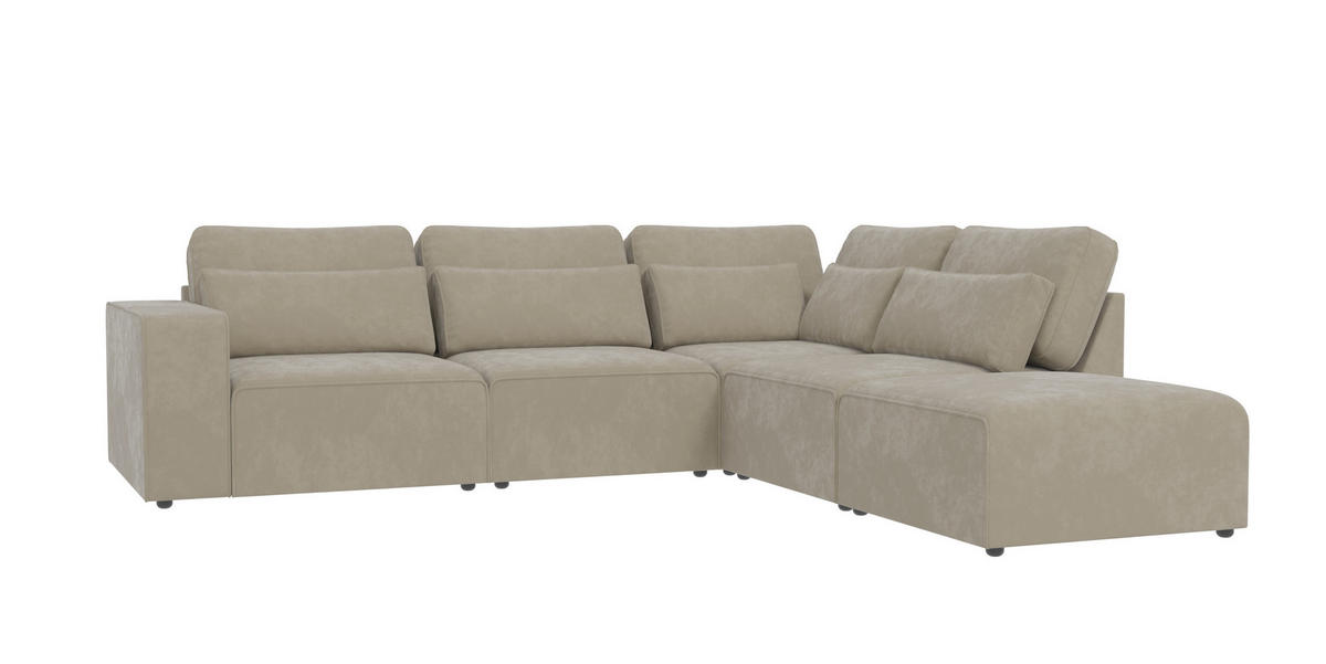ECKSOFA modularer Leox Beige Samt-Stoff - Beige/Schwarz, Kunststoff/Textil (305/281cm) - S-Style Möbel
