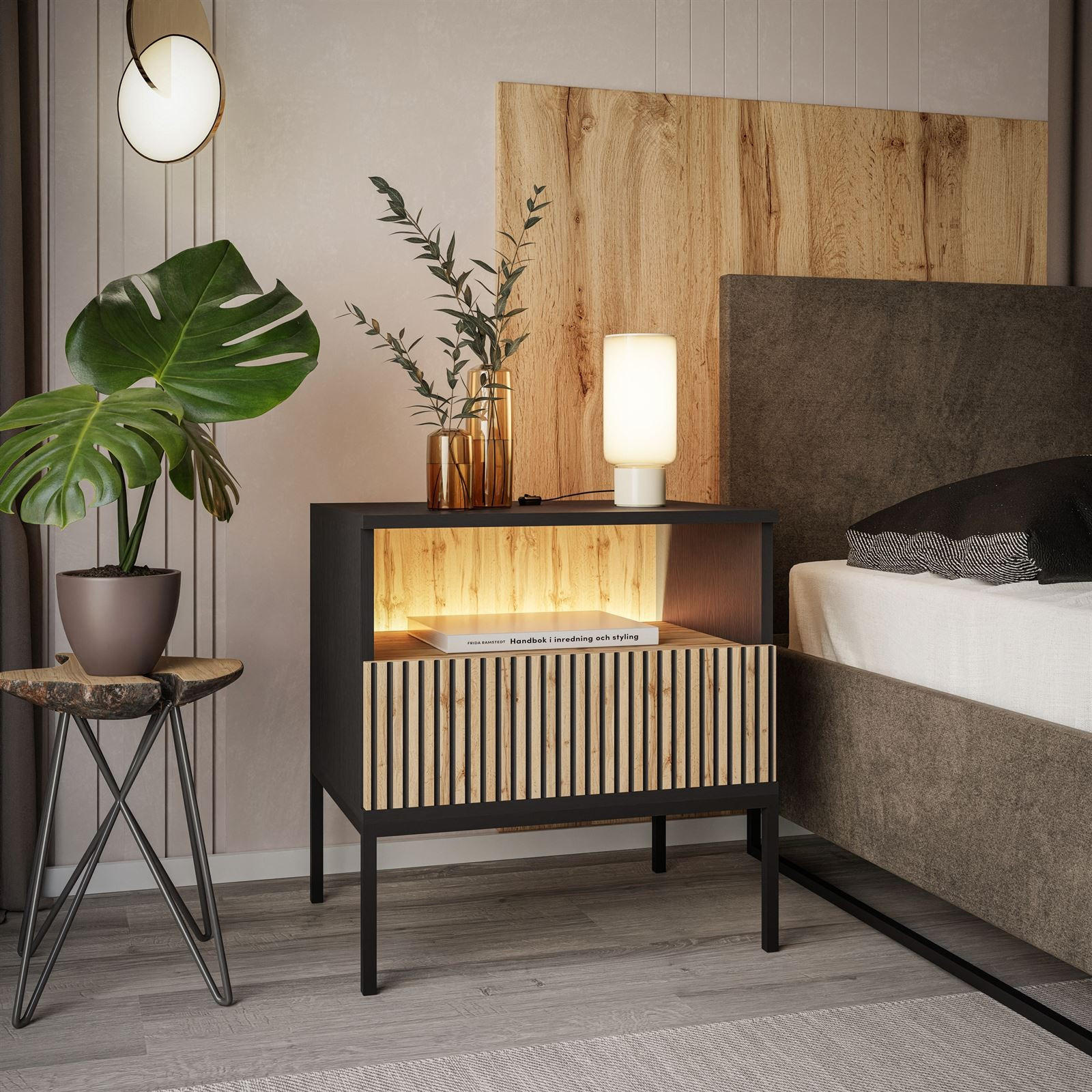 Thumbnail - Lookway Nachttisch, Eiche Wotan, Holzwerkstoff, 54x56x39 cm, Schlafzimmer, Nachttische