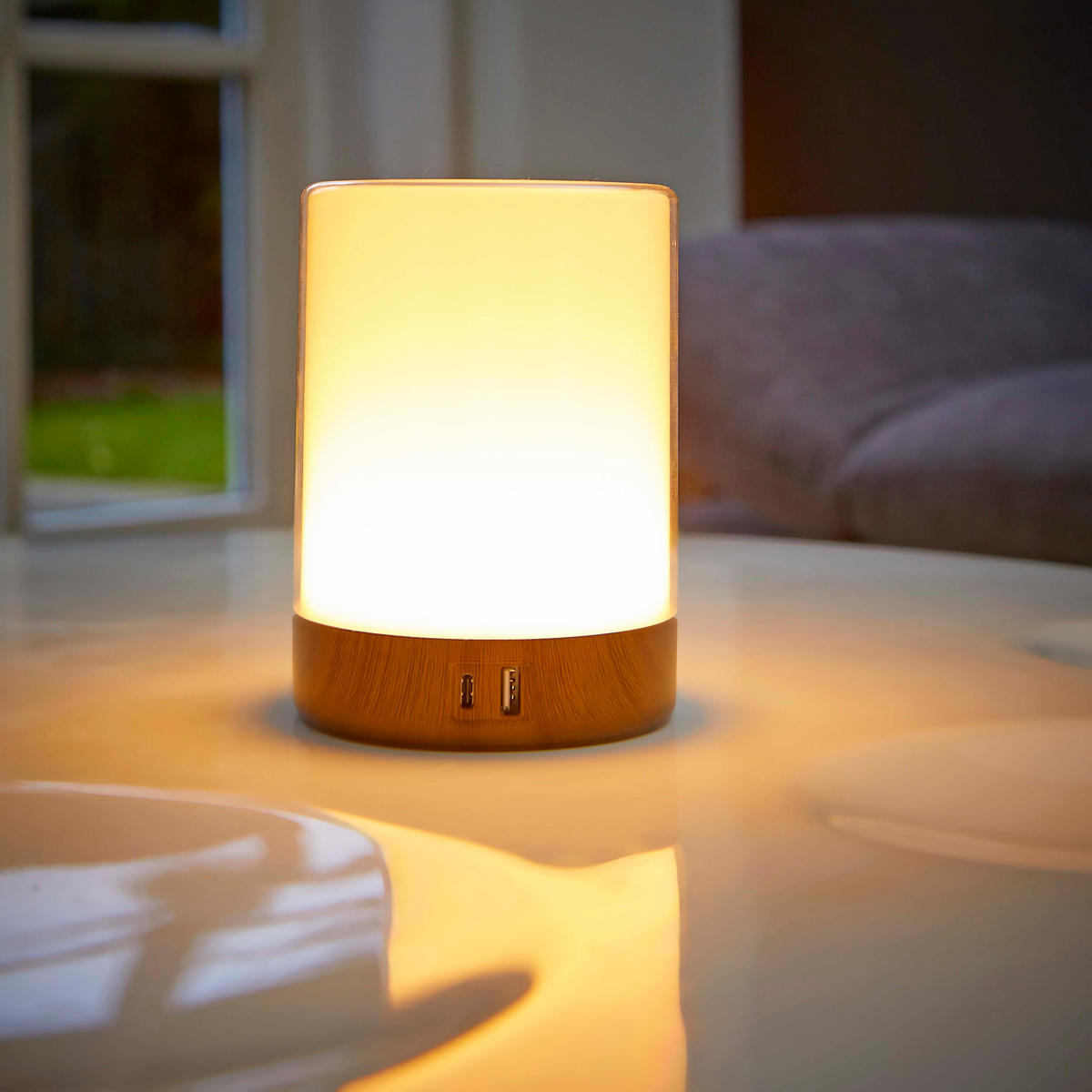 LED-TISCHLEUCHTE - dimmbar mit Farbwechsel, Touch-Taste und USB-Ladeports für Wohnbereich - Weiß, Kunststoff (10.6/10.6/14.6cm) - Northpoint