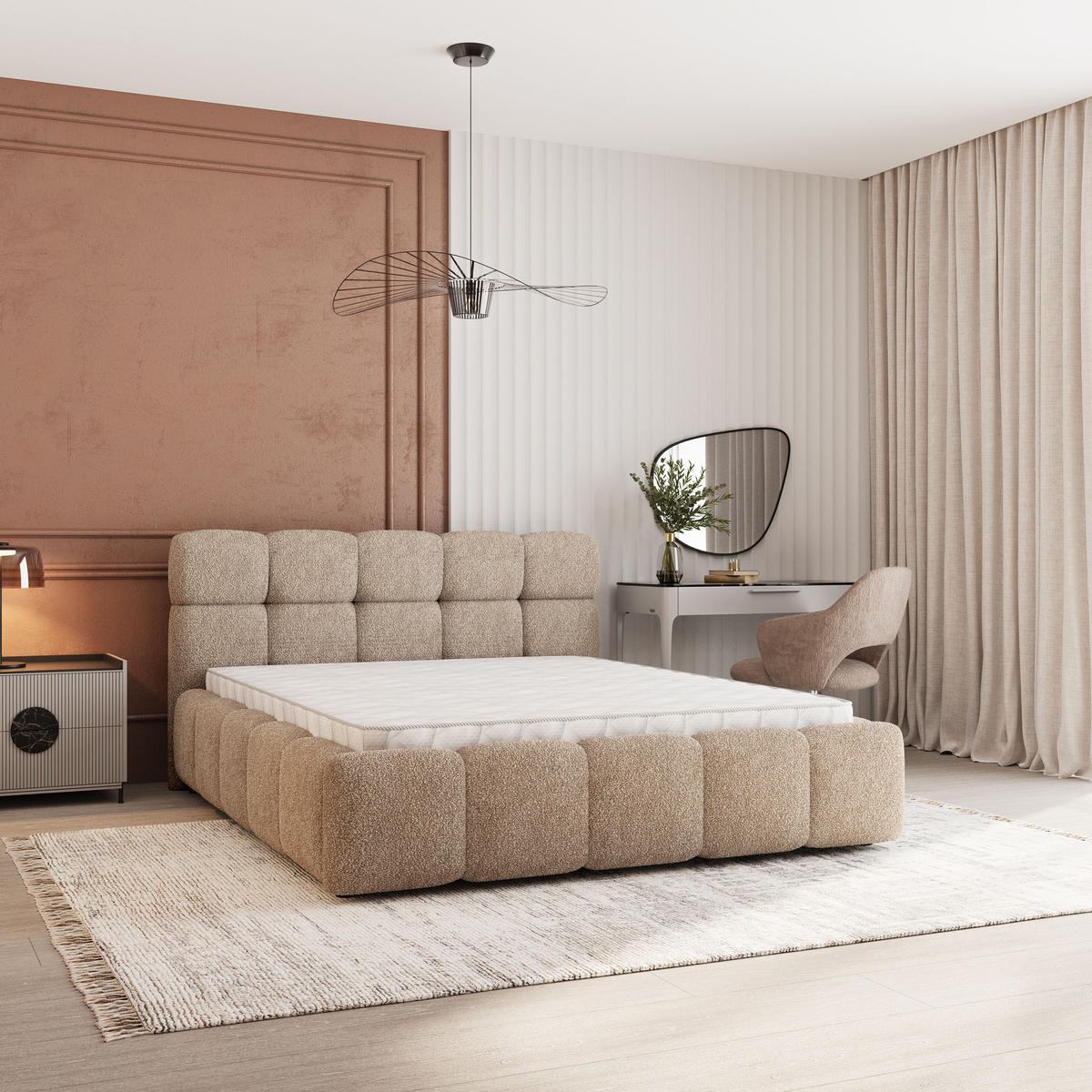 POLSTERBETT FARU Q 120x200 cm mit Bettkästen - Beige - Beige, Holz (120/200cm) - MASSENO