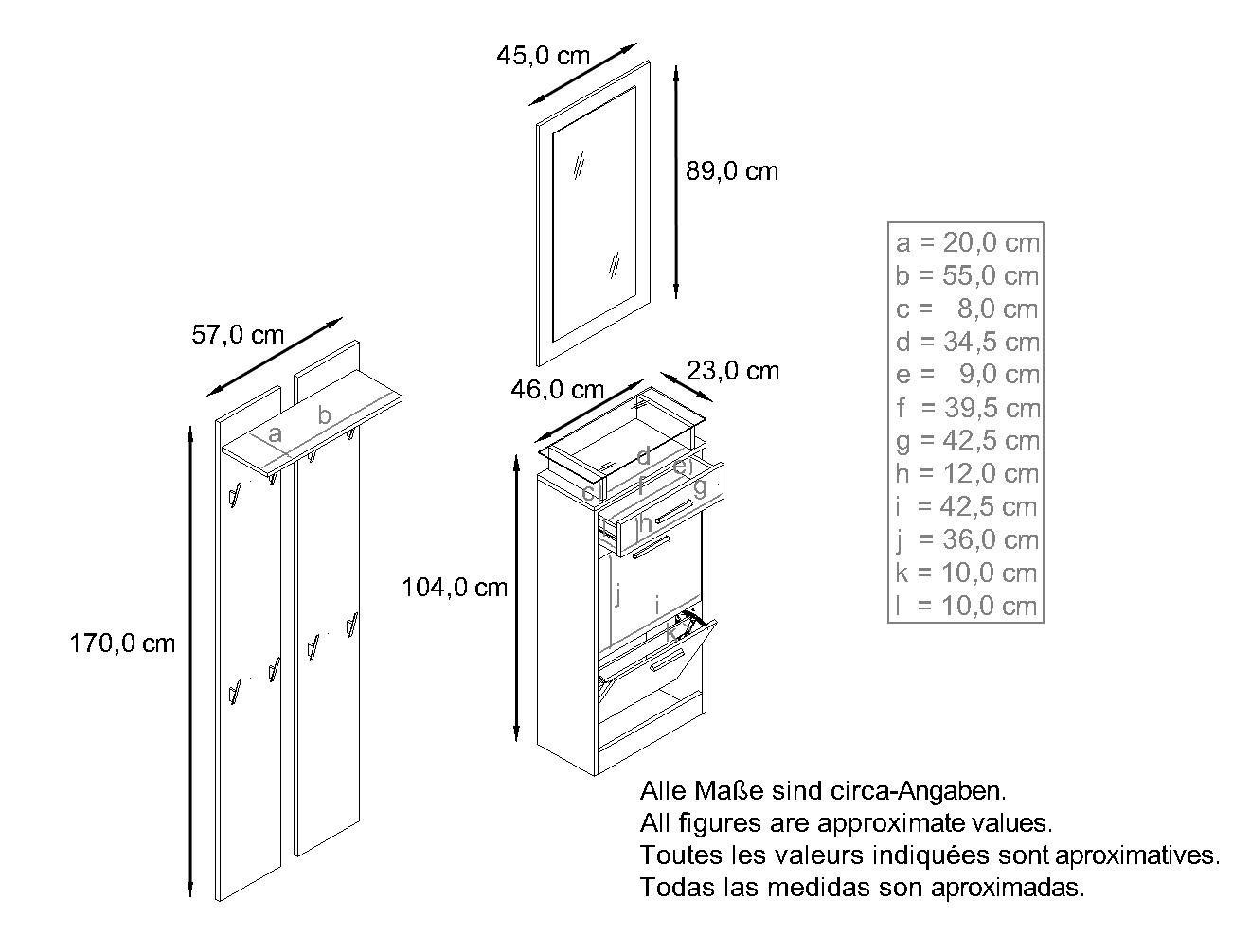 Thumbnail - Vladon Garderobe, Schwarz, Holzwerkstoff, 140x200x23 cm, Garderobe, Garderoben-Sets & Serien, Garderoben-Sets