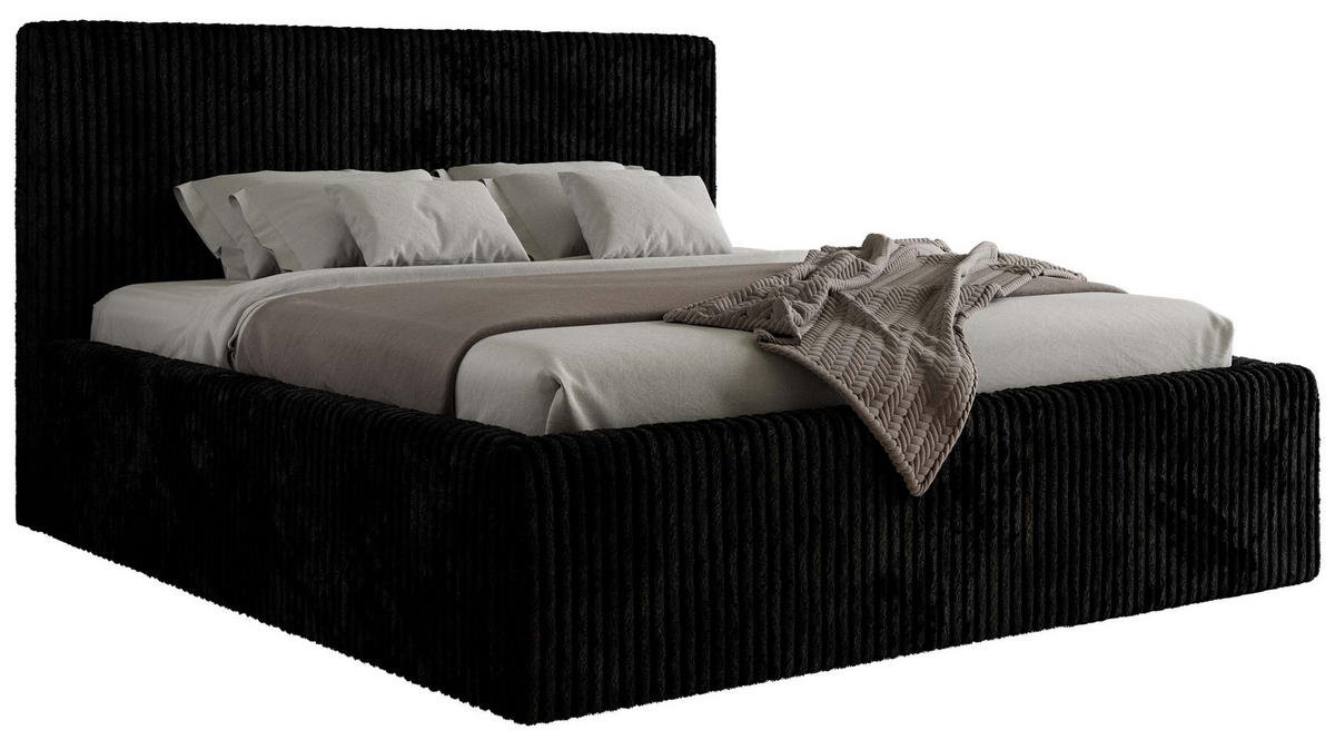 POLSTERBETT TILIANO CLASSIC 160/200 - Schwarz Cord - Pocket-Matratze - Schwarz, Textil (160/200cm) - MKS