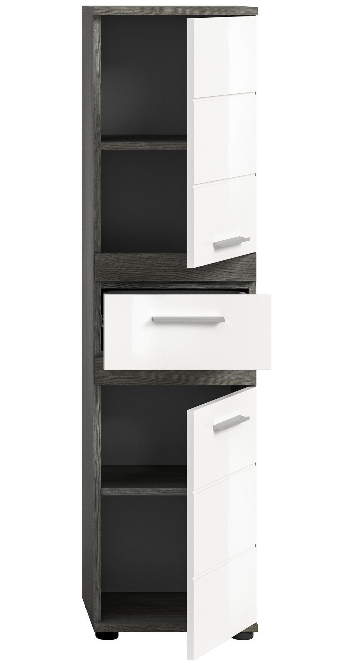STANDSCHRANK Blake Bad in Rauchsilber Nachbildung und weiß hochglanz B/H/T: 35x137x31 cm - Anthrazit, Holz (35/137/31cm)