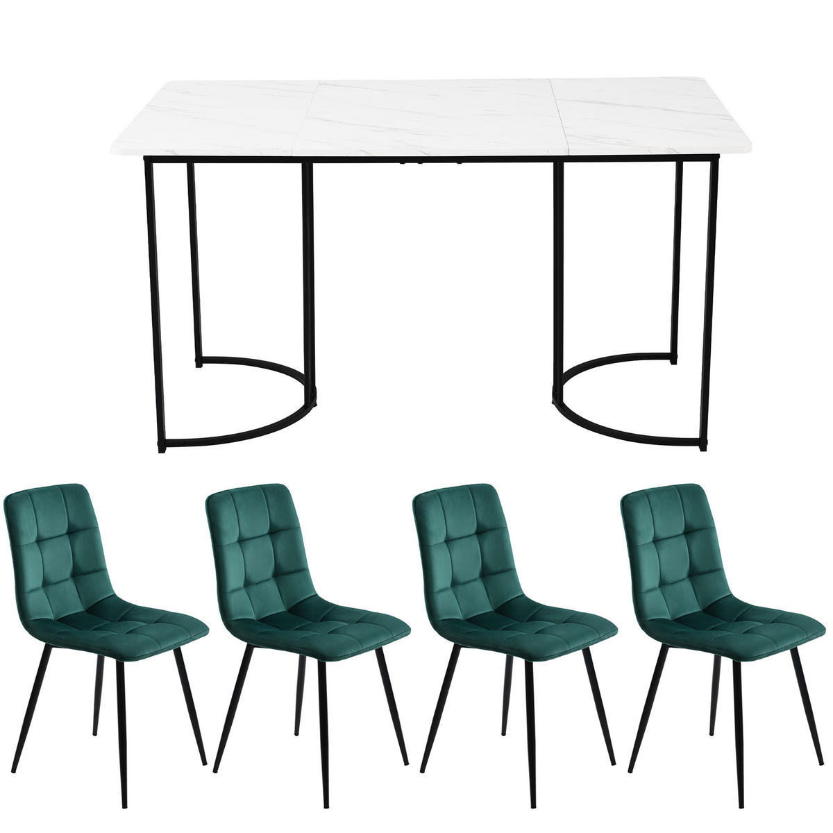 ESSGRUPPE Esstisch 4 Stühle MDF Weiß Grün 140x80cm - Grün, Holzwerkstoff (140/75/80cm) - FLIEKS