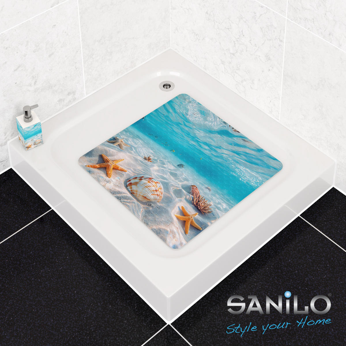 BADEMATTE Waterworld - Blau, Kunststoff (53/53cm) - Sanilo