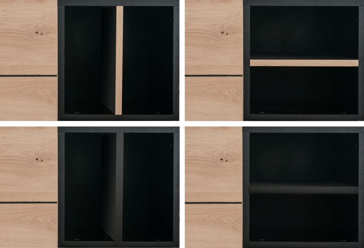 TV-LOWBOARD Eiche Artisan, schwarz 195 cm, TV-Unterteil mit viel Stauraum - Schwarz/Eiche Artisan, Holzwerkstoff (195/48/37cm) - Furn.Design