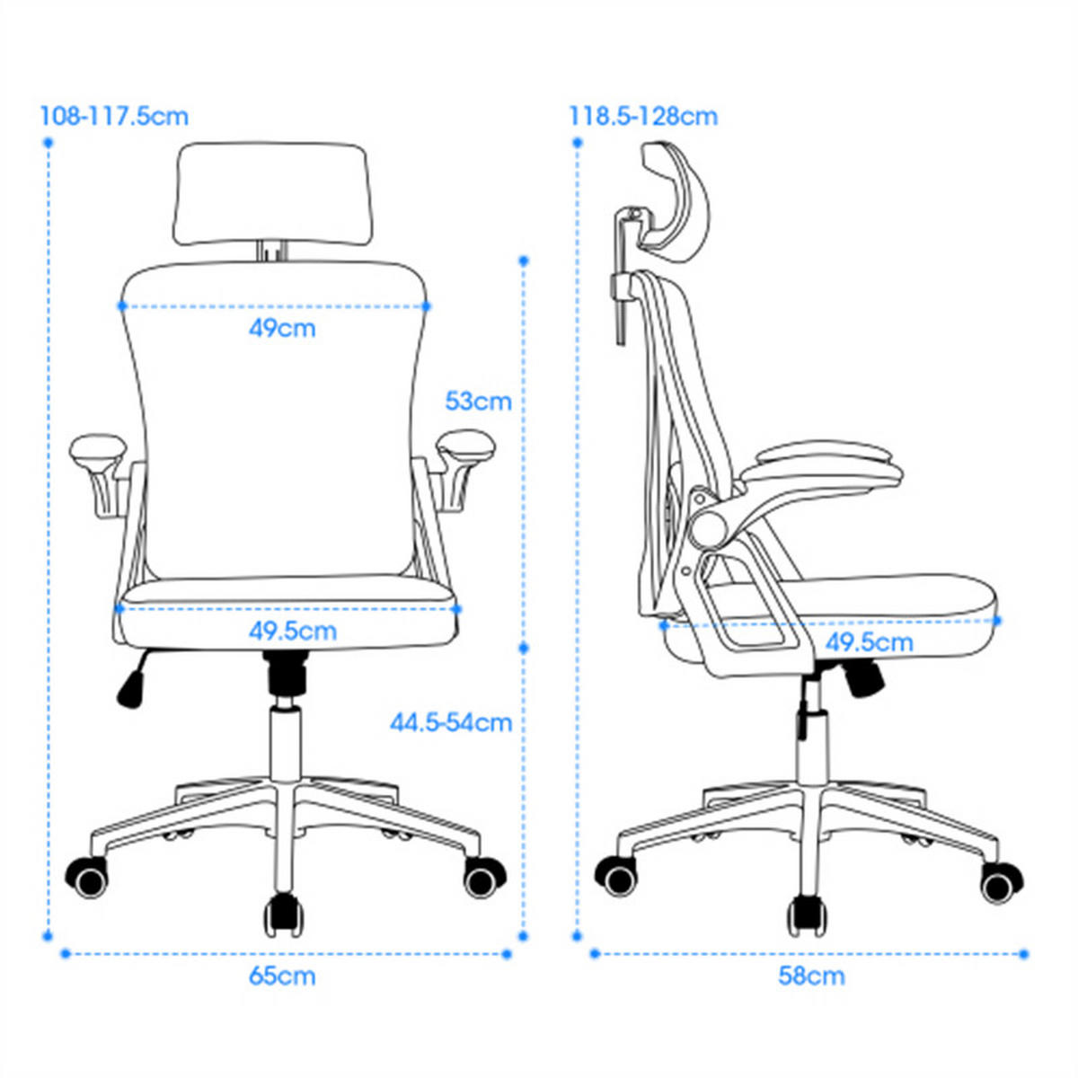DREHSTUHL Ergonomisch Weiß, höhenverstellbar & drehbar, Metall-Stoff-Bezug, 58 x 65 x 108 cm - Weiß, Kunststoff (65/108/58cm) - Albatros