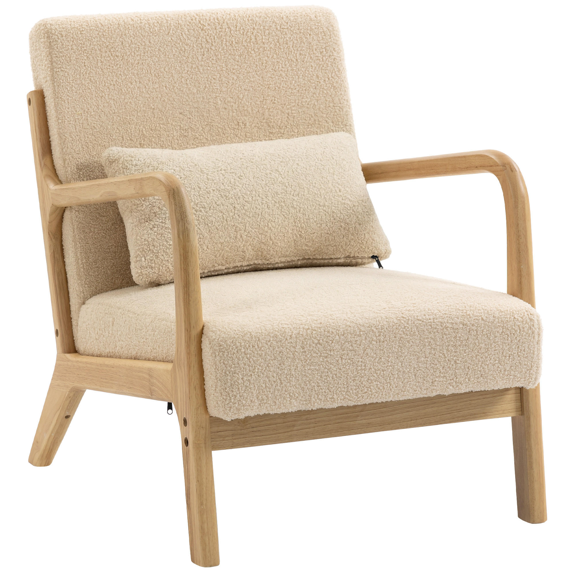 ARMLEHNSTUHL DE-13332 3 Kissen & tiefe Sitzfläche Beige - Beige, Holz (78/76/61cm) - ComfortXL