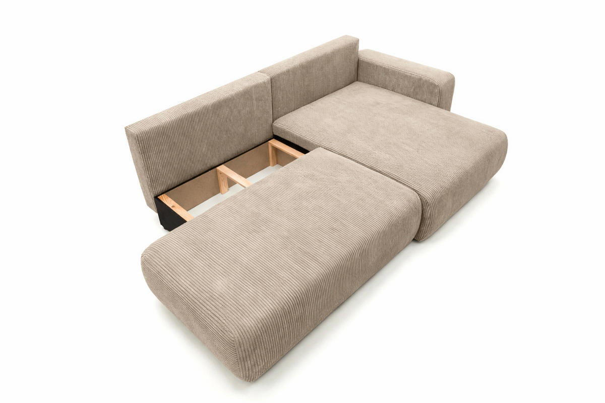 ECKSOFA Mit Schlaffunktion Und Bettkasten, Cordstoff Poso, Dunkelbeige, Rechts, OPEN XL - Beige, Holz (262/145cm) - Kaiser Möbel